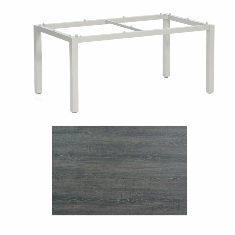SonnenPartner Tisch „Base“, Gestell Aluminium silber, Tischplatte HPL Pinie dunkel, 160x90 cm