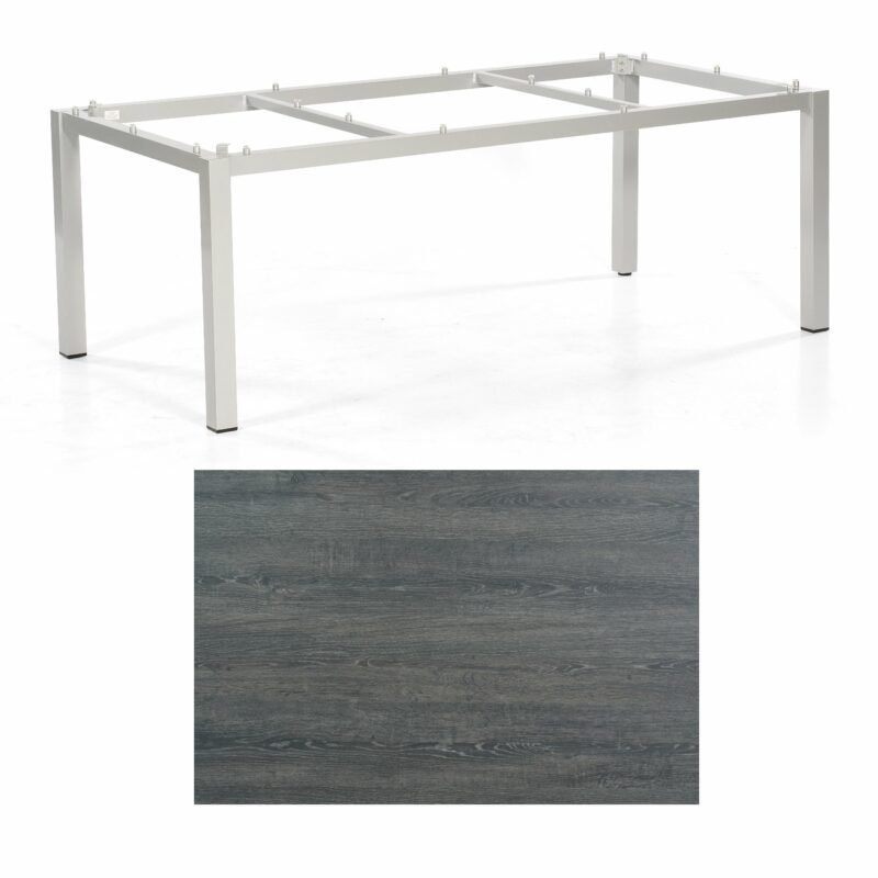 SonnenPartner Tisch „Base“, Gestell Aluminium silber, Tischplatte HPL Pinie dunkel, 200x100 cm