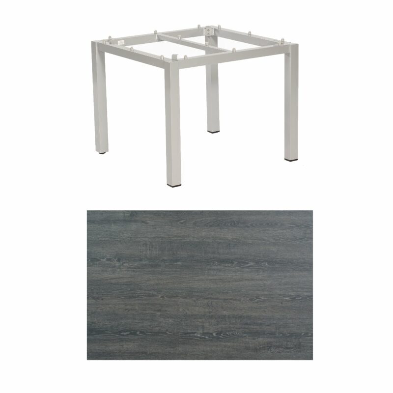 SonnenPartner Tisch „Base“, Gestell Aluminium silber, Tischplatte HPL Pinie dunkel, 90x90 cm