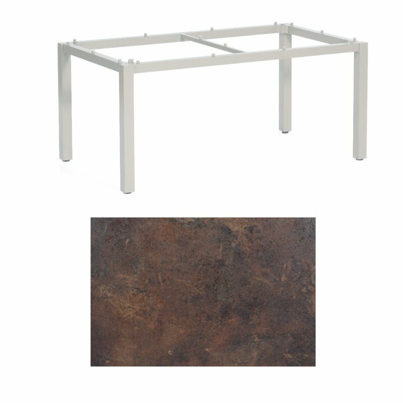 SonnenPartner Tisch „Base“, Gestell Aluminium silber, Tischplatte HPL Rostoptik, 160x90 cm