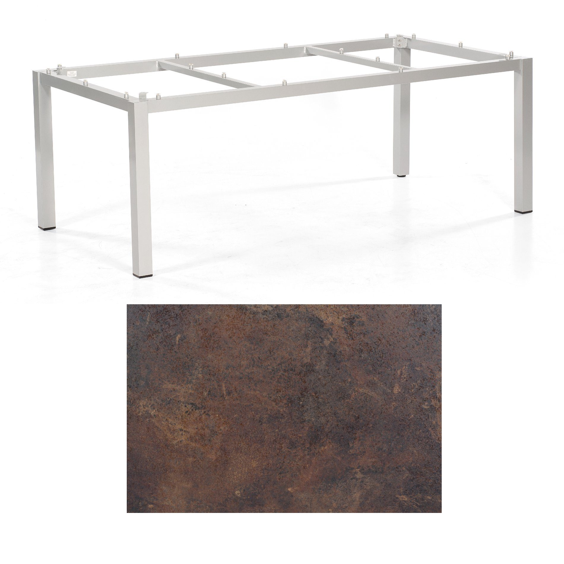 SonnenPartner Tisch „Base“, Gestell Aluminium silber, Tischplatte HPL Rostoptik, 200x100 cm