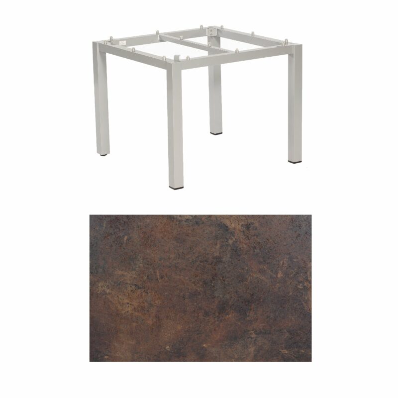 SonnenPartner Tisch „Base“, Gestell Aluminium silber, Tischplatte HPL Rostoptik, 90x90 cm