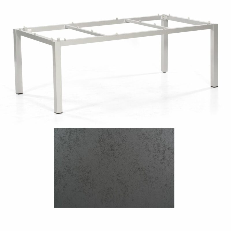 SonnenPartner Tisch „Base“, Gestell Aluminium silber, Tischplatte HPL Struktura anthrazit , 200x100 cm