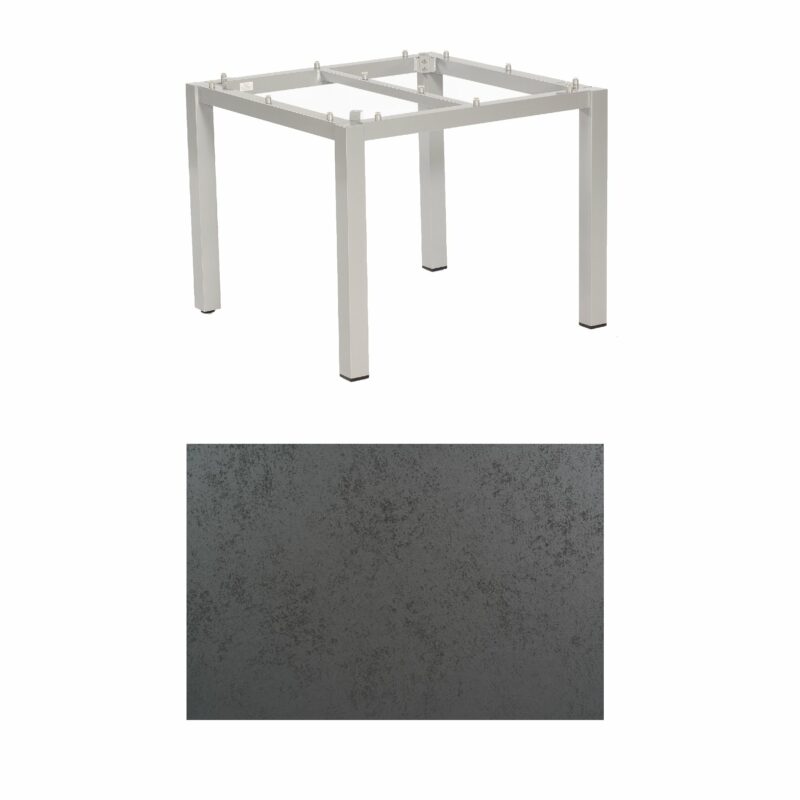 SonnenPartner Tisch „Base“, Gestell Aluminium silber, Tischplatte HPL Struktura anthrazit , 90x90 cm