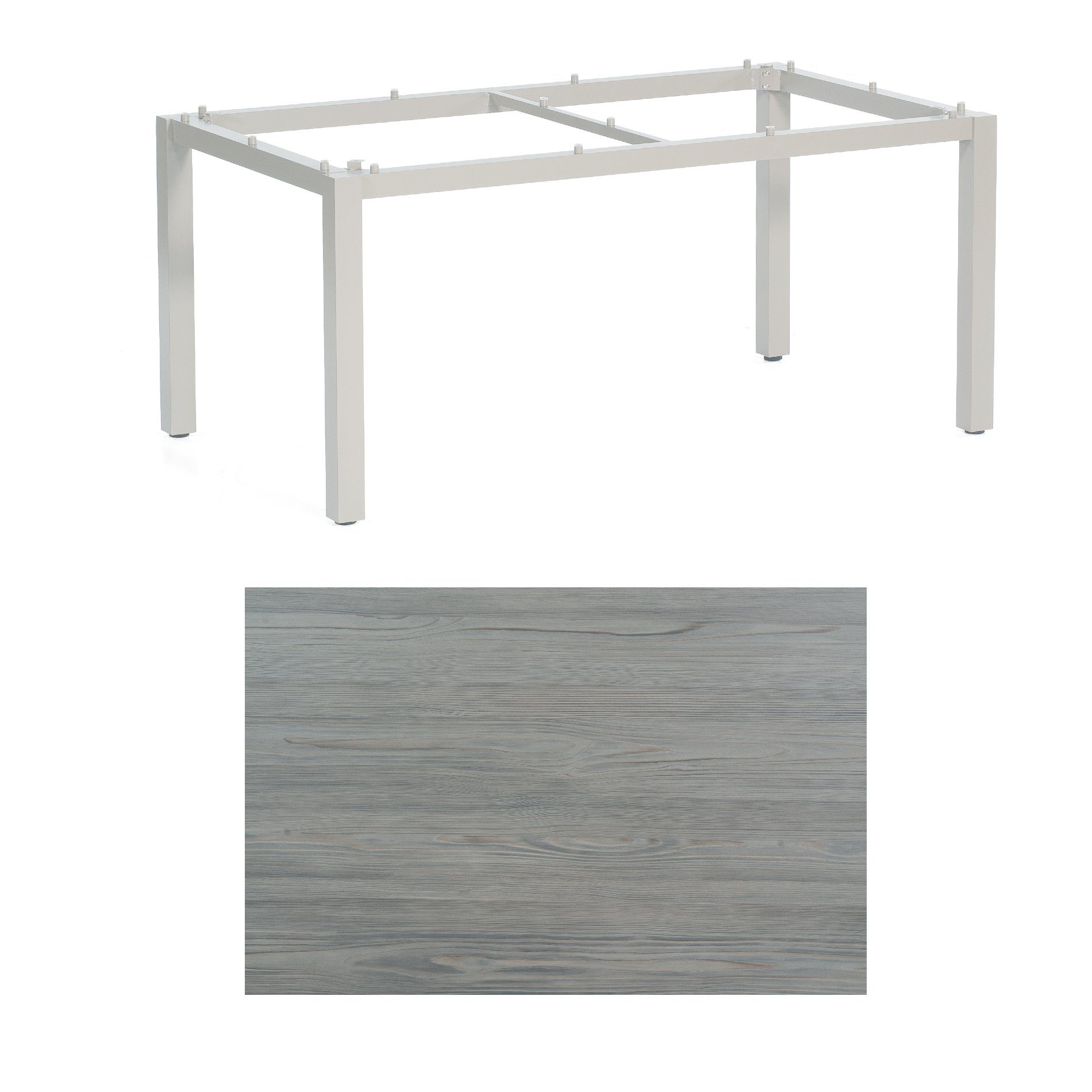 SonnenPartner Tisch „Base“, Gestell Aluminium silber, Tischplatte HPL Vintageoptik , 160x90 cm