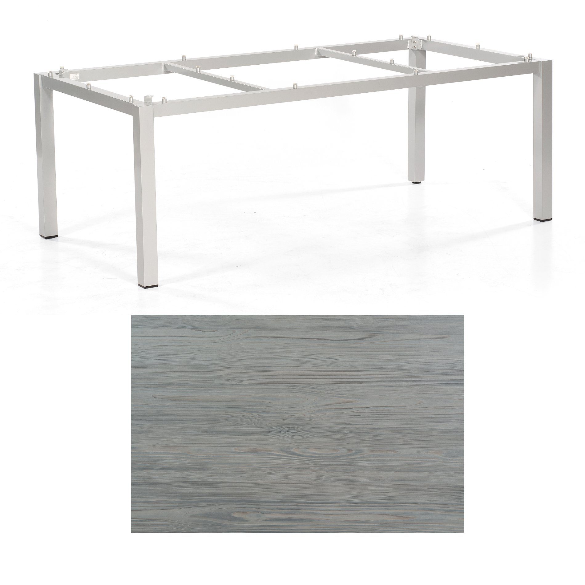 SonnenPartner Tisch „Base“, Gestell Aluminium silber, Tischplatte HPL Vintageoptik , 200x100 cm
