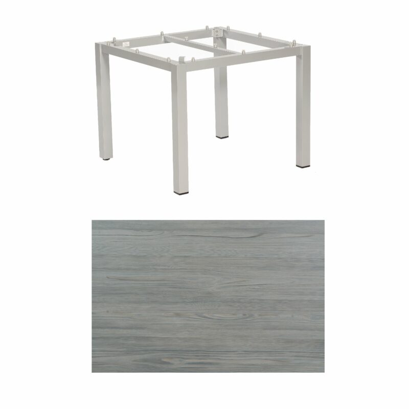 SonnenPartner Tisch „Base“, Gestell Aluminium silber, Tischplatte HPL Vintageoptik , 90x90 cm