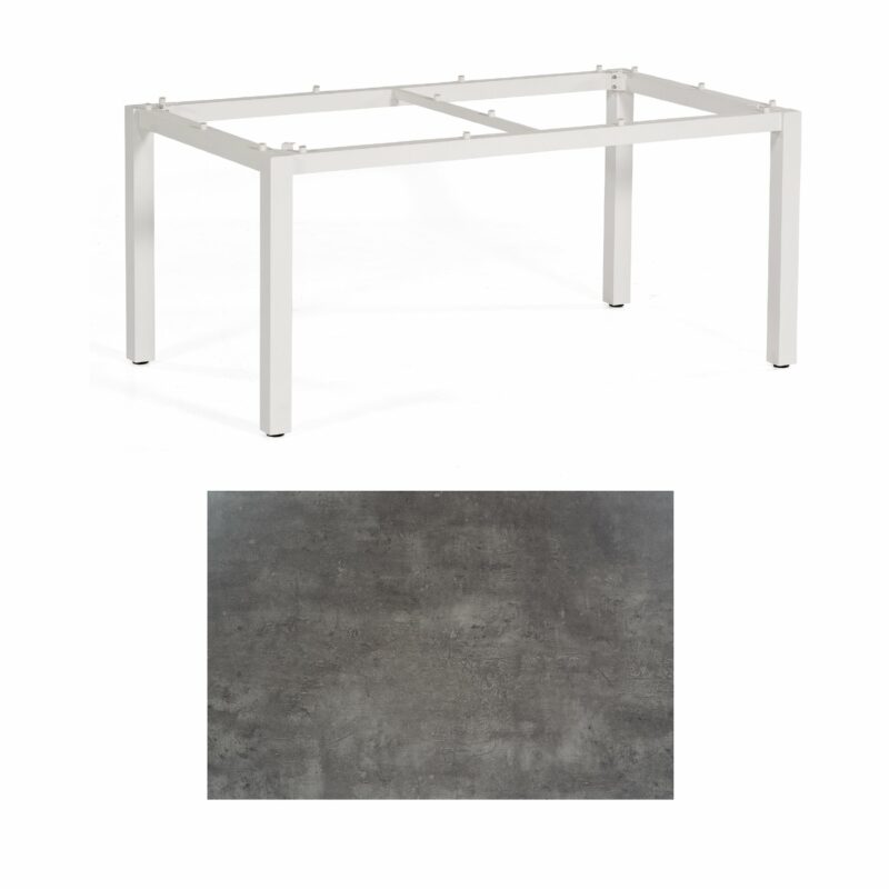 SonnenPartner Tisch „Base“, Gestell Aluminium weiß, Tischplatte HPL Beton dunkel, 160x90 cm