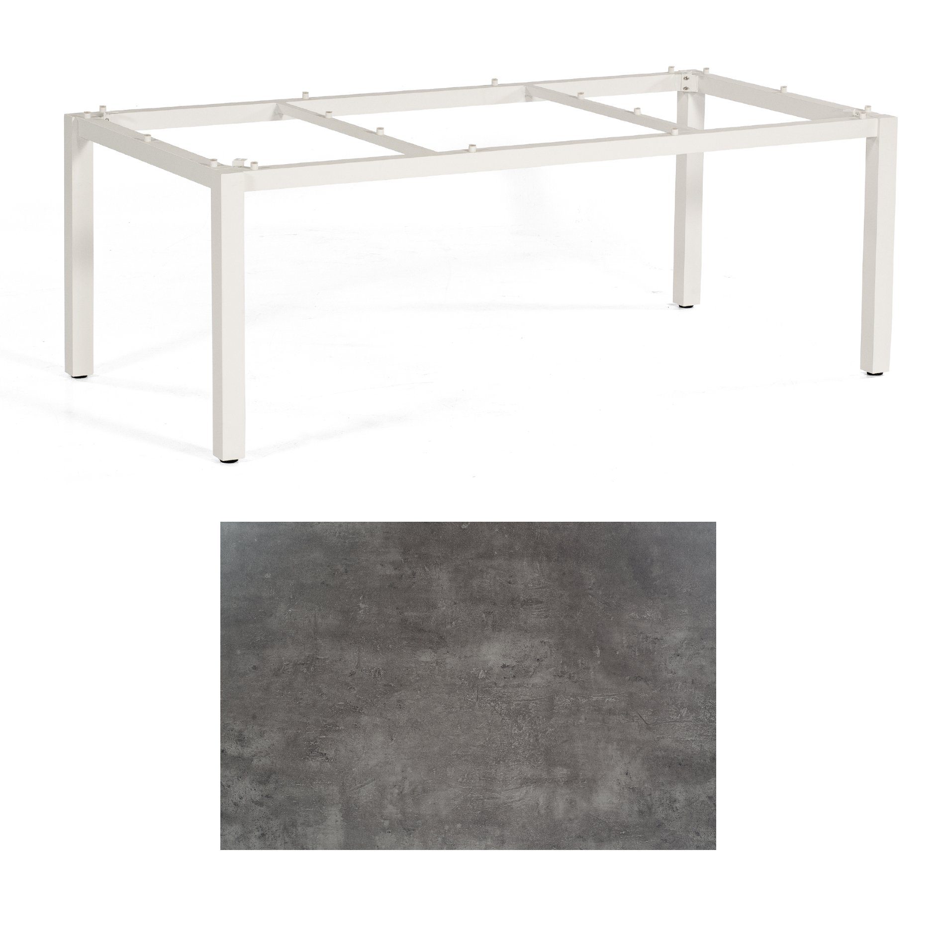 SonnenPartner Tisch „Base“, Gestell Aluminium weiß, Tischplatte HPL Beton dunkel, 200x100 cm