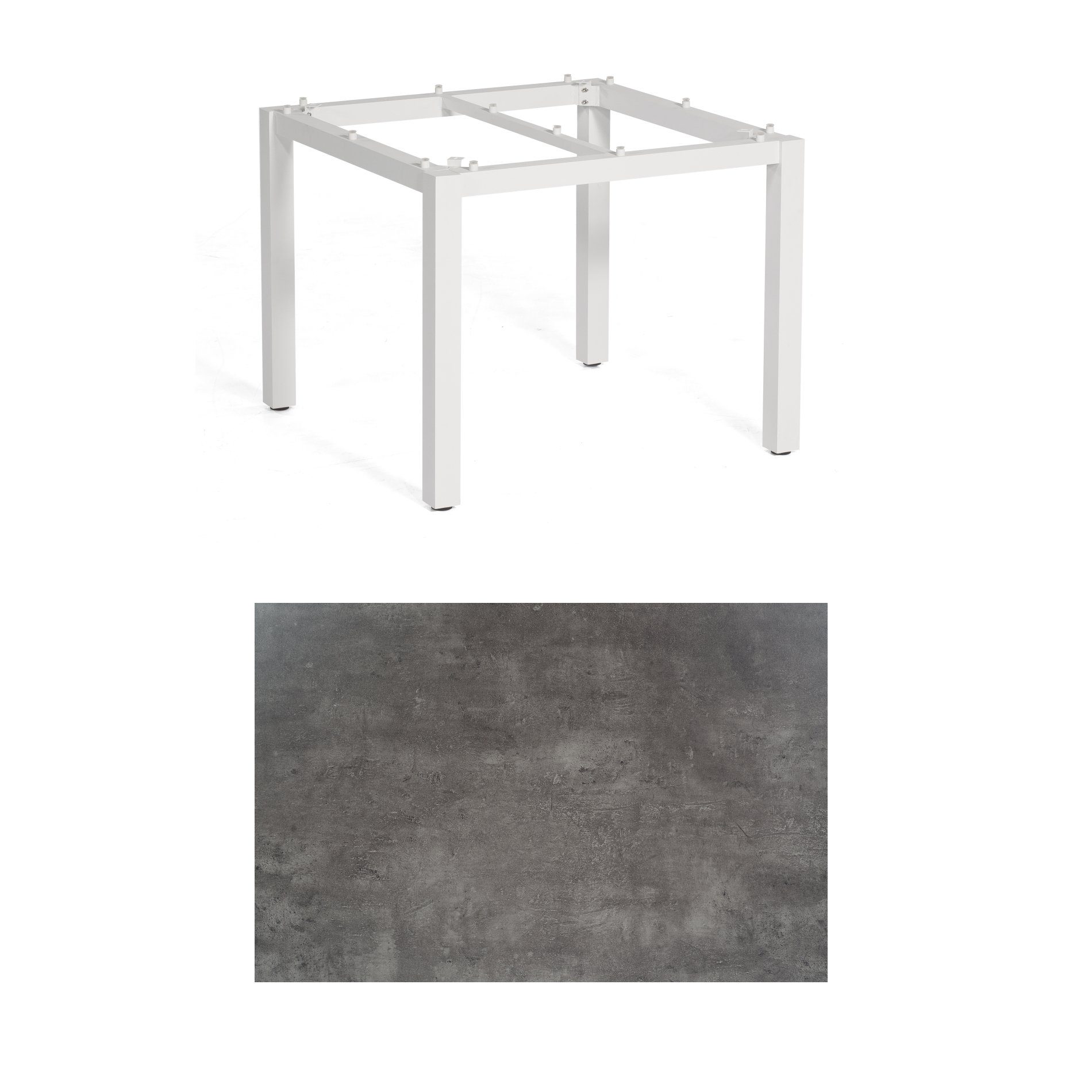 SonnenPartner Tisch „Base“, Gestell Aluminium weiß, Tischplatte HPL Beton dunkel, 90x90 cm