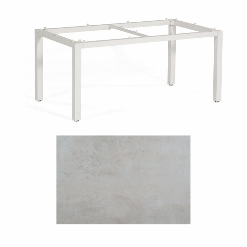 SonnenPartner Tisch „Base“, Gestell Aluminium weiß, Tischplatte HPL Beton hell, 160x90 cm