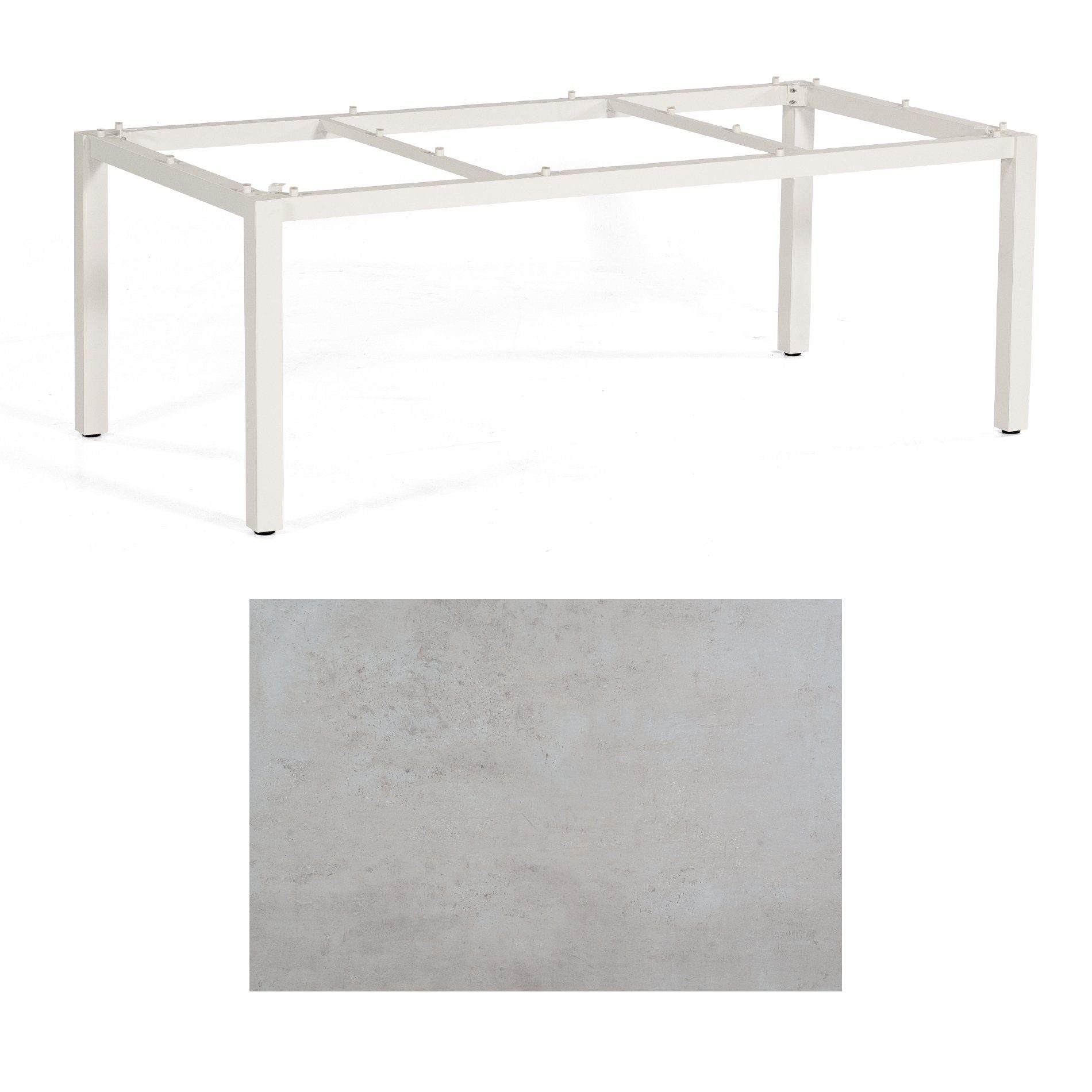 SonnenPartner Tisch „Base“, Gestell Aluminium weiß, Tischplatte HPL Beton hell, 200x100 cm