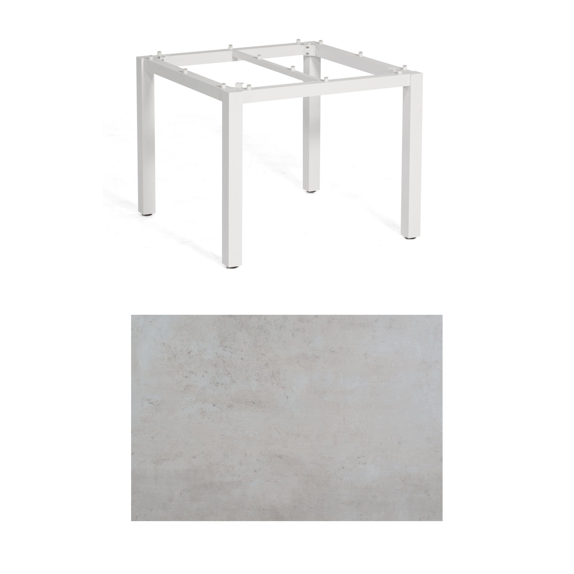 SonnenPartner Tisch „Base“, Gestell Aluminium weiß, Tischplatte HPL Beton hell, 90x90 cm