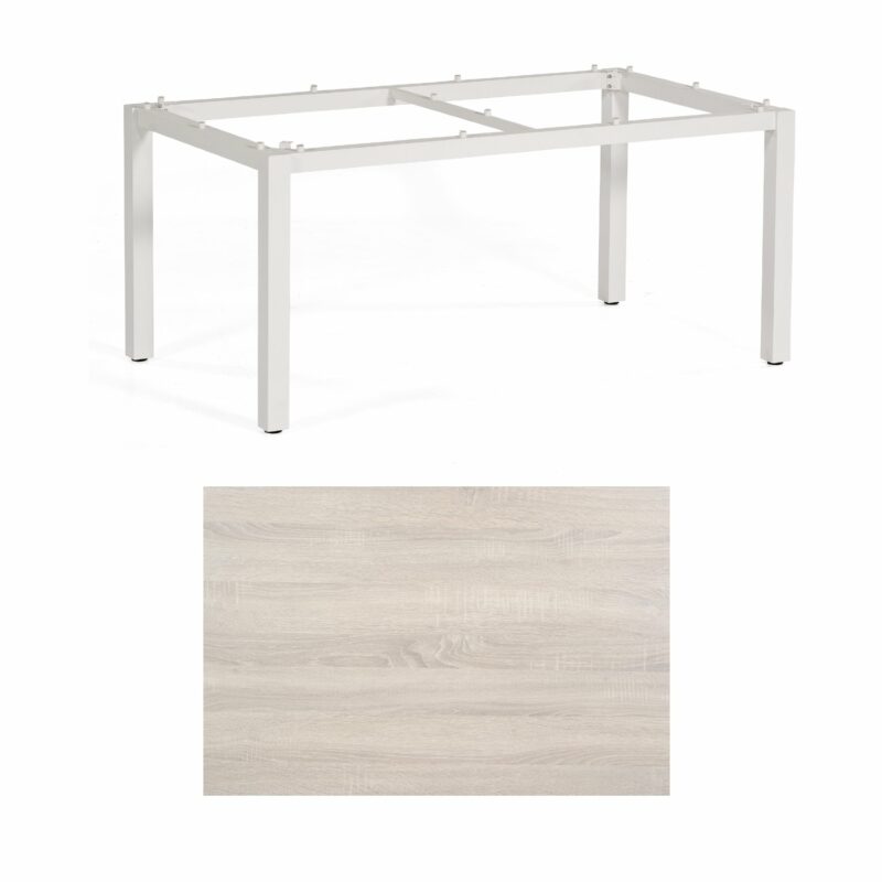 SonnenPartner Tisch „Base“, Gestell Aluminium weiß, Tischplatte HPL Eiche sägerau, 160x90 cm
