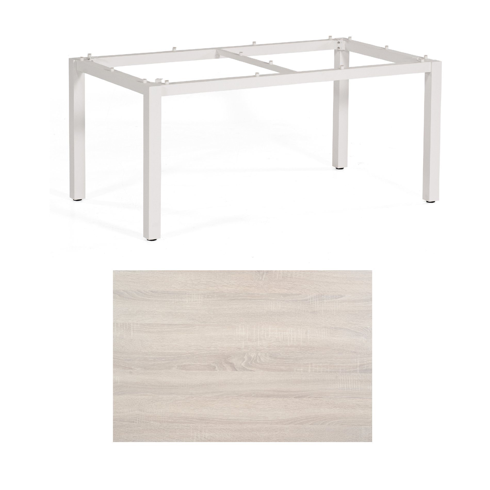 SonnenPartner Tisch „Base“, Gestell Aluminium weiß, Tischplatte HPL Eiche sägerau, 160x90 cm