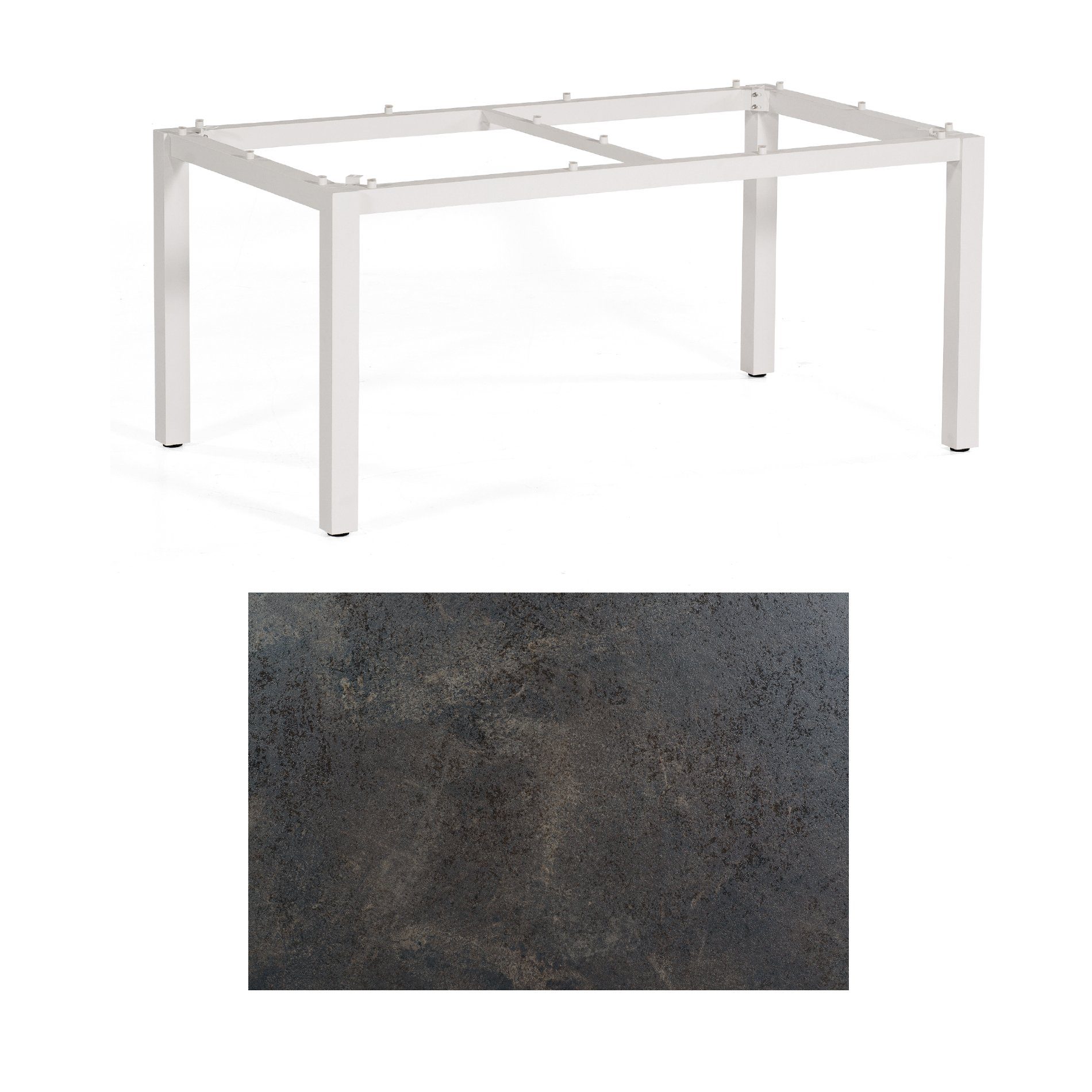 SonnenPartner Tisch „Base“, Gestell Aluminium weiß, Tischplatte HPL Keramikoptik, 160x90 cm