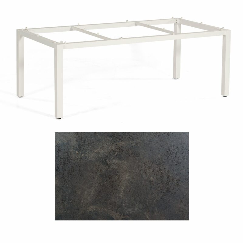 SonnenPartner Tisch „Base“, Gestell Aluminium weiß, Tischplatte HPL Keramikoptik, 200x100 cm