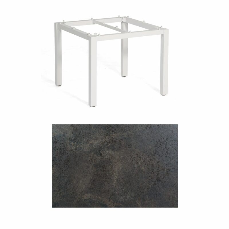 SonnenPartner Tisch „Base“, Gestell Aluminium weiß, Tischplatte HPL Keramikoptik, 90x90 cm