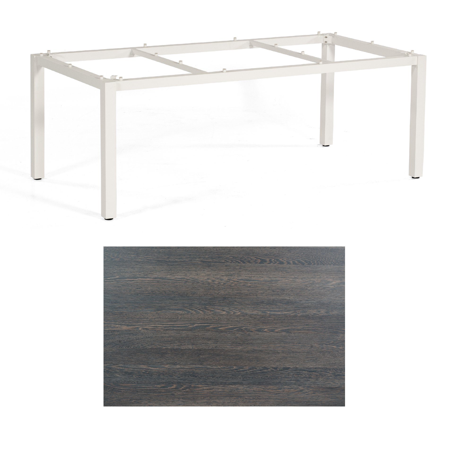 SonnenPartner Tisch „Base“, Gestell Aluminium weiß, Tischplatte HPL Mali wenge, 200x100 cm