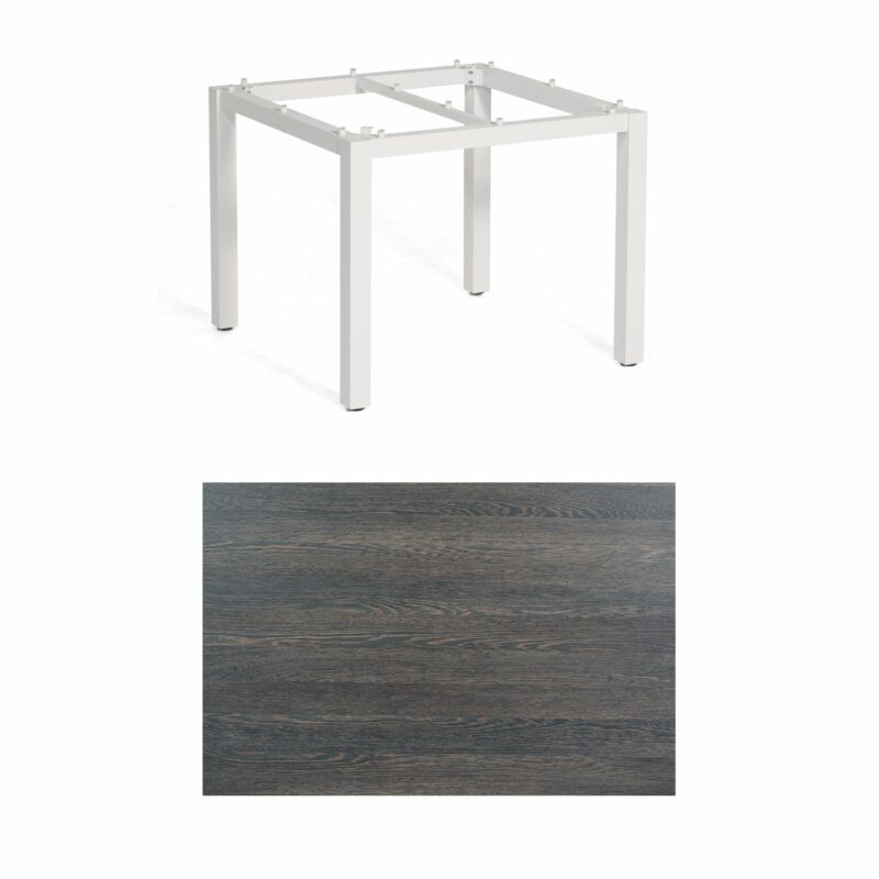 SonnenPartner Tisch „Base“, Gestell Aluminium weiß, Tischplatte HPL Mali wenge, 90x90 cm