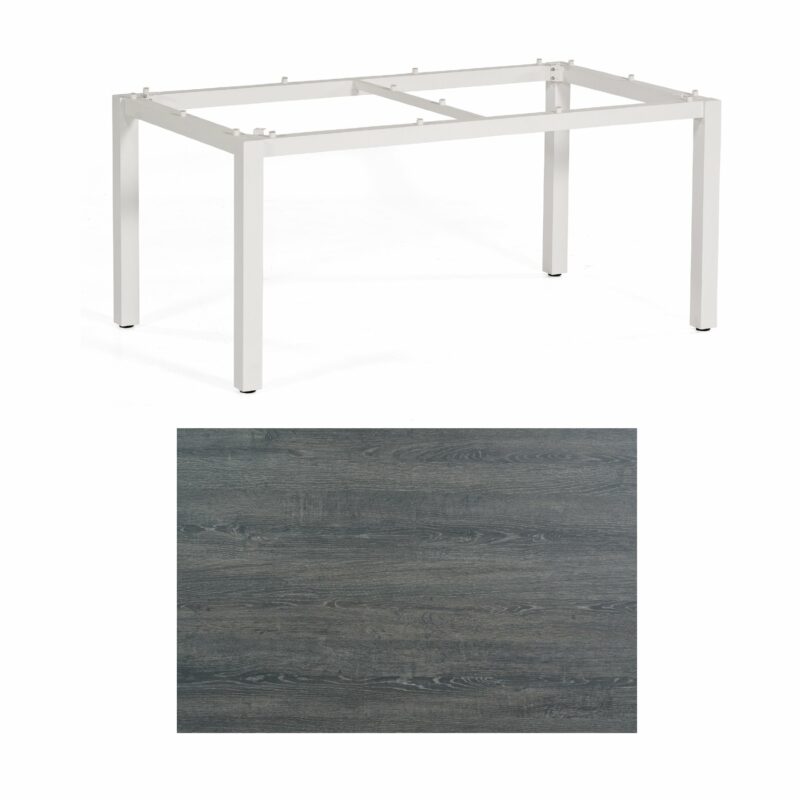 SonnenPartner Tisch „Base“, Gestell Aluminium weiß, Tischplatte HPL Pinie dunkel, 160x90 cm