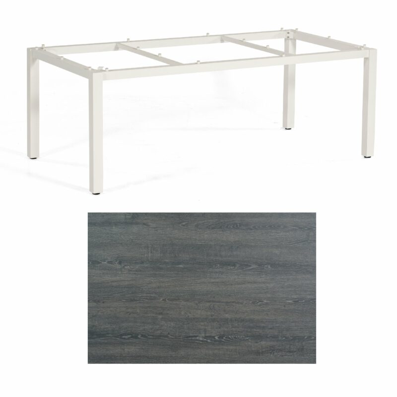 SonnenPartner Tisch „Base“, Gestell Aluminium weiß, Tischplatte HPL Pinie dunkel, 200x100 cm