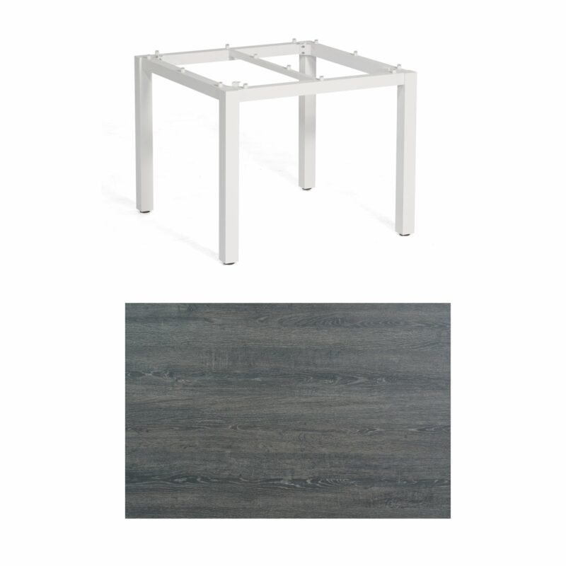 SonnenPartner Tisch „Base“, Gestell Aluminium weiß, Tischplatte HPL Pinie dunkel, 90x90 cm