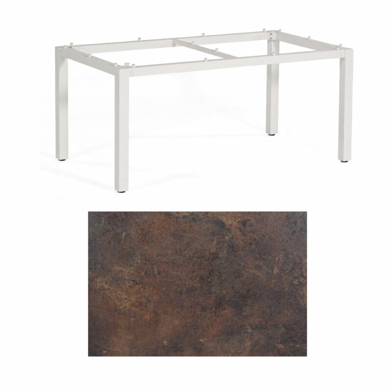 SonnenPartner Tisch „Base“, Gestell Aluminium weiß, Tischplatte HPL Rostoptik, 160x90 cm