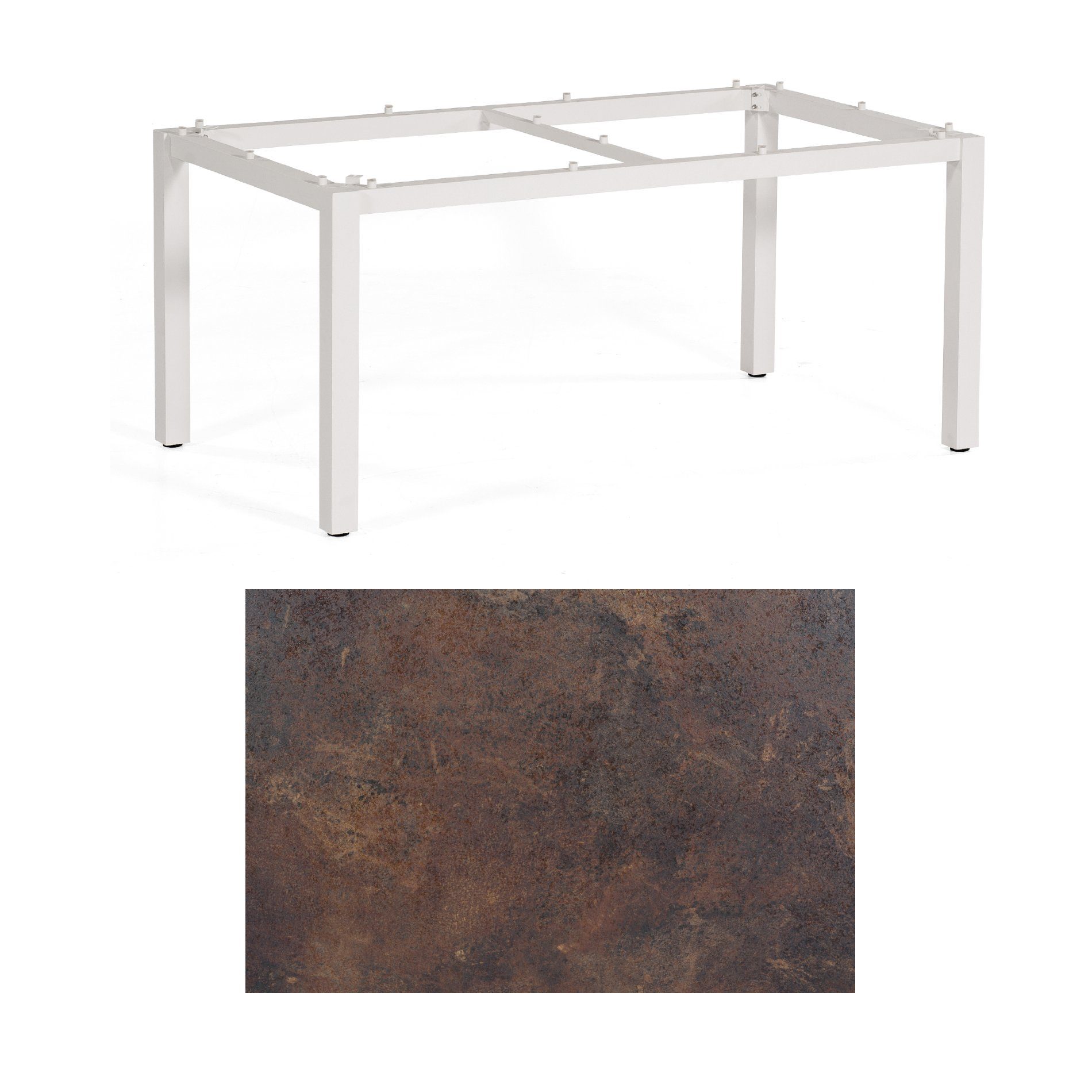 SonnenPartner Tisch „Base“, Gestell Aluminium weiß, Tischplatte HPL Rostoptik, 160x90 cm
