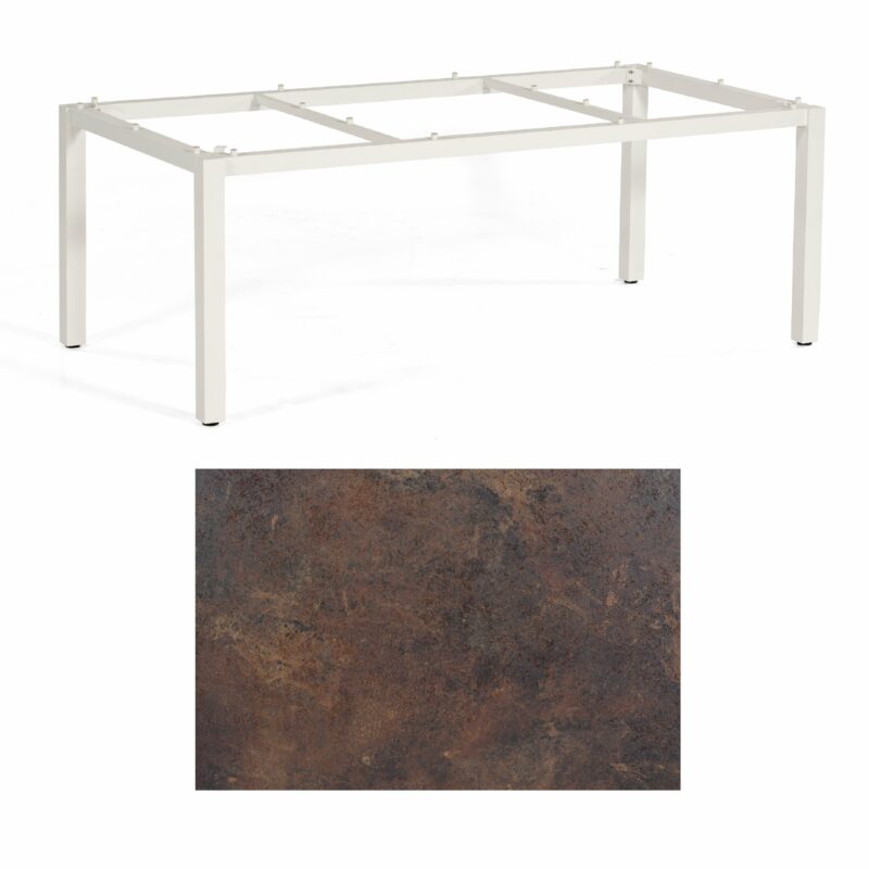 SonnenPartner Tisch „Base“, Gestell Aluminium weiß, Tischplatte HPL Rostoptik, 200x100 cm