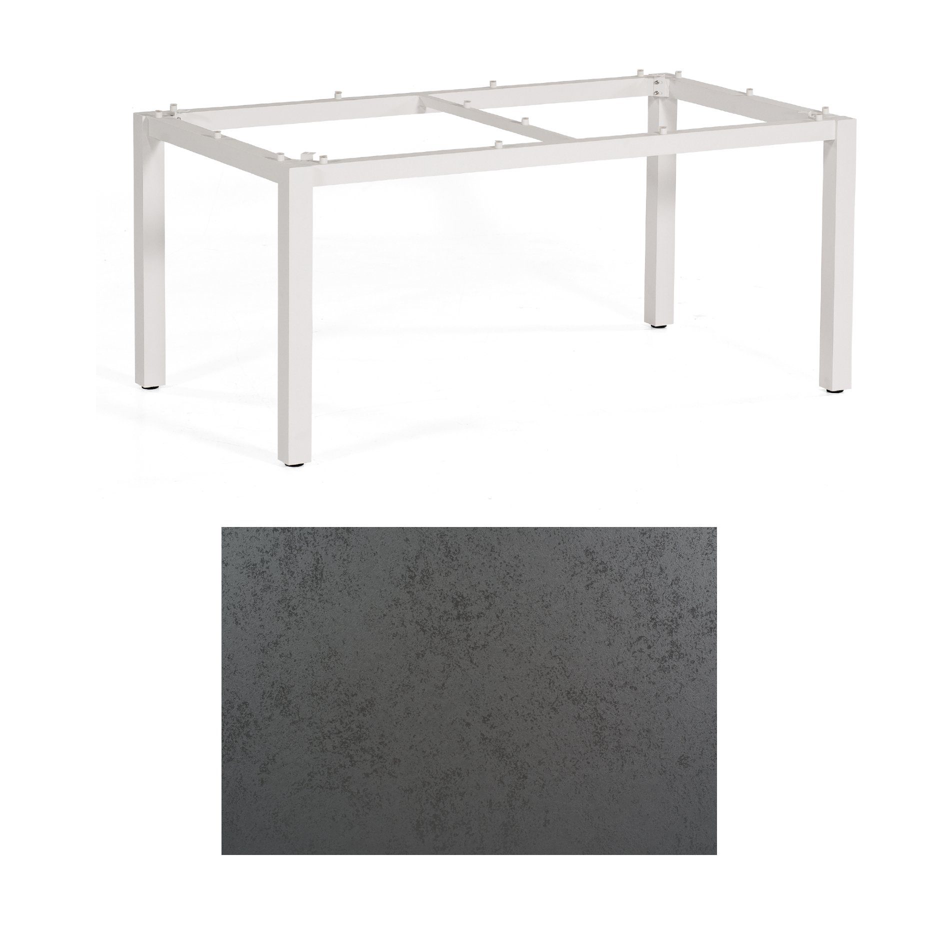 SonnenPartner Tisch „Base“, Gestell Aluminium weiß, Tischplatte HPL Struktura anthrazit, 160x90 cm