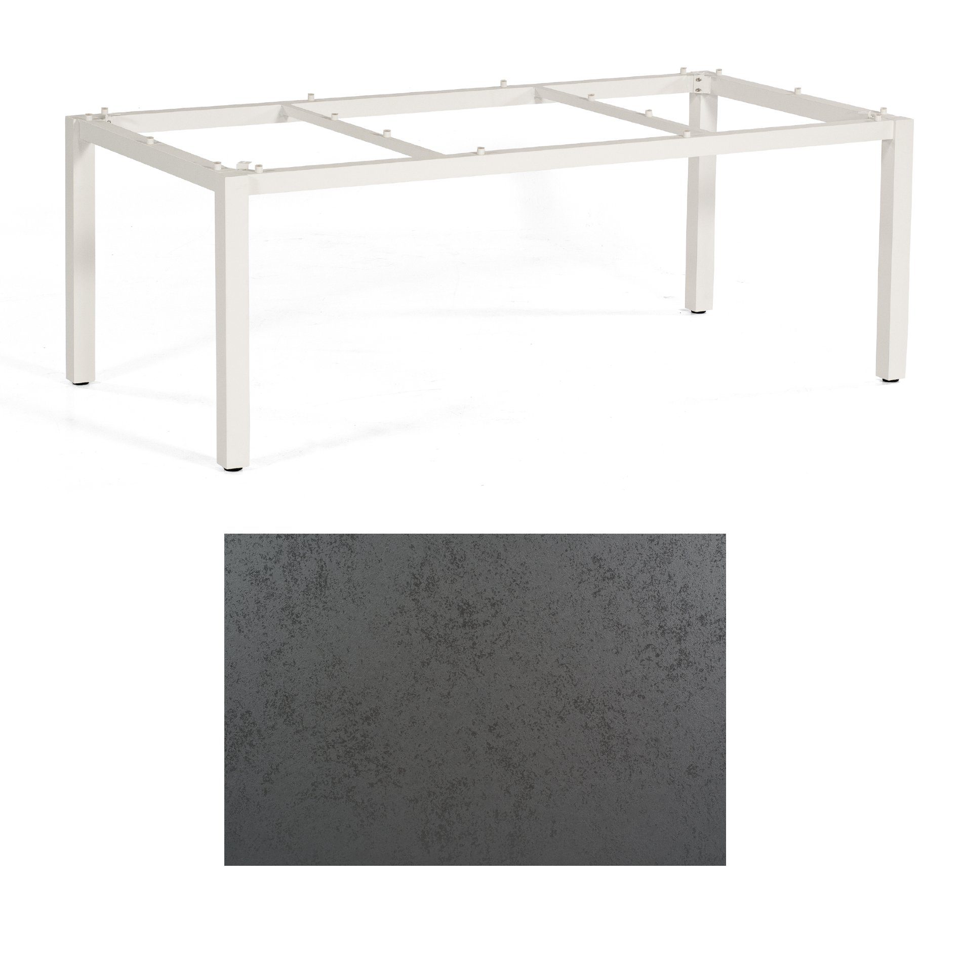 SonnenPartner Tisch „Base“, Gestell Aluminium weiß, Tischplatte HPL Struktura anthrazit, 200x100 cm