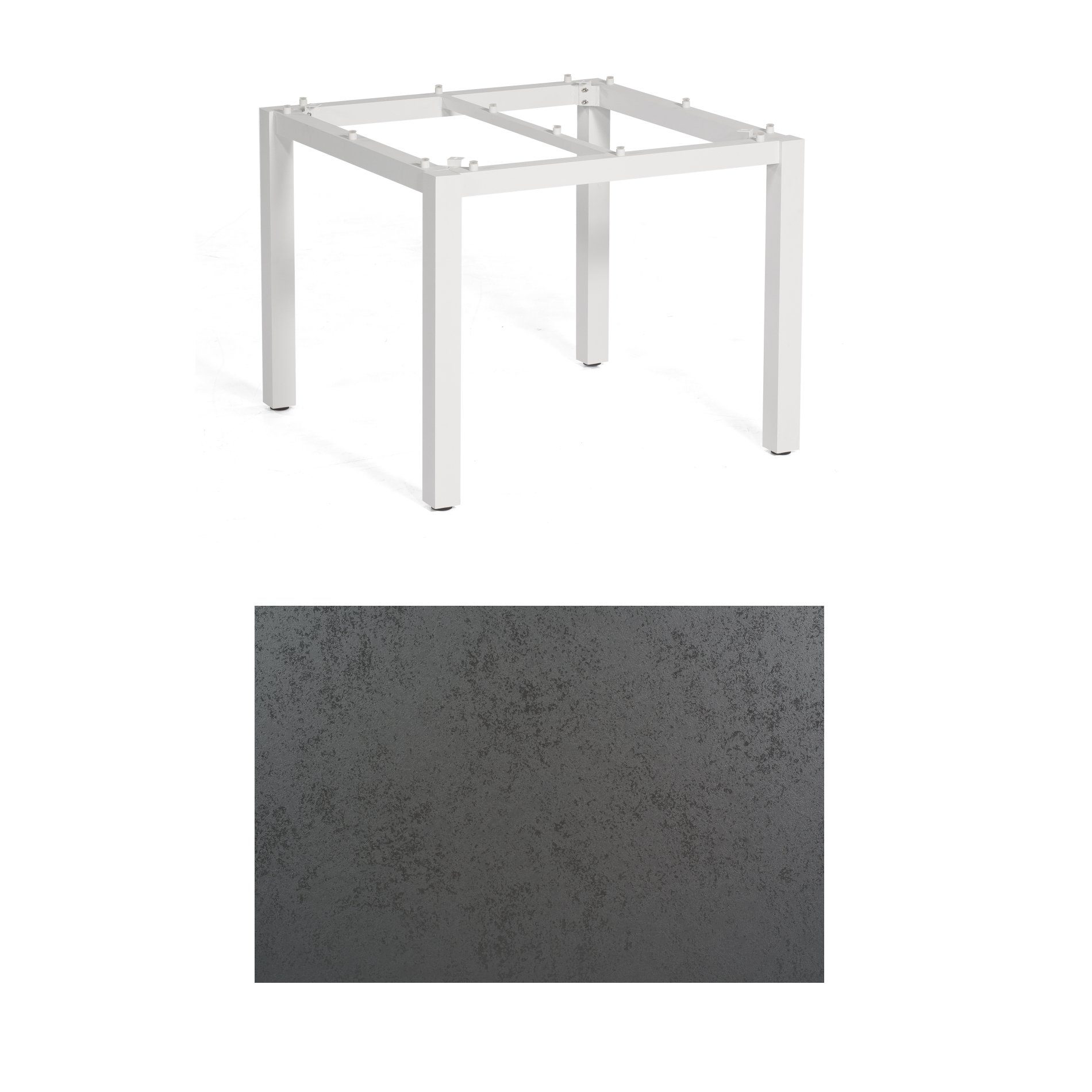 SonnenPartner Tisch „Base“, Gestell Aluminium weiß, Tischplatte HPL Struktura anthrazit, 90x90 cm
