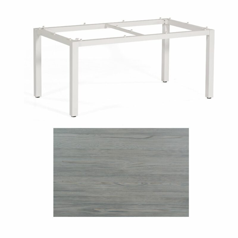 SonnenPartner Tisch „Base“, Gestell Aluminium weiß, Tischplatte HPL Vintageoptik, 160x90 cm