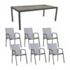 Stern Gartenmöbel-Set mit Stuhl "New Top“ und Gartentisch Aluminium/HPL, Gestelle Aluminium anthrazit, Sitz Textil silber, Tischplatte HPL Zement