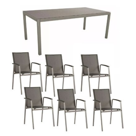 Stern Gartenmöbel-Set mit Stuhl "New Top“ und Gartentisch Aluminium/HPL, Gestelle Aluminium graphit, Sitz Textil silbergrau, Tischplatte HPL Uni grau