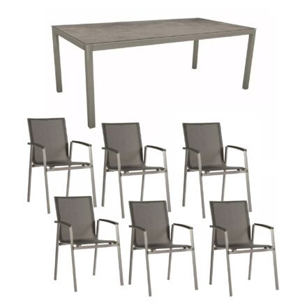Stern Gartenmöbel-Set mit Stuhl "New Top“ und Gartentisch Aluminium/HPL, Gestelle Aluminium graphit, Sitz Textil silbergrau, Tischplatte HPL Zement