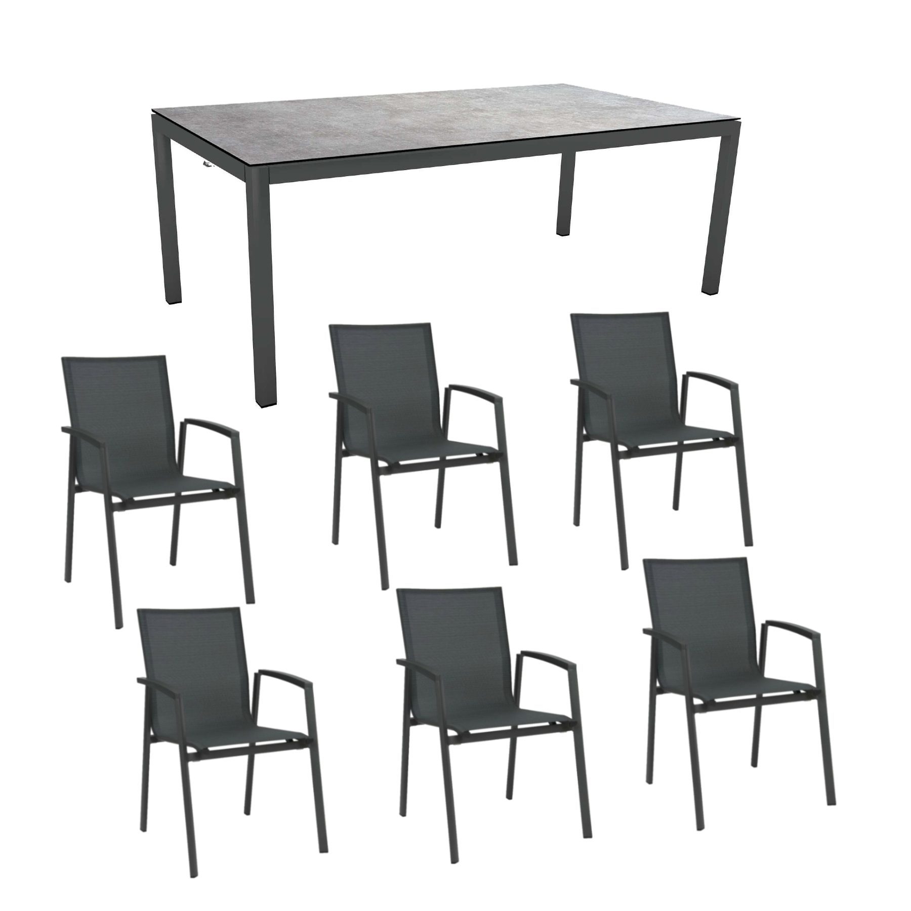 Stern Gartenmöbel-Set "New Top", Gestelle Aluminium anthrazit, Tischplatte Metallic grau, Sitz- und Rückenfläche Textilgewebe karbon