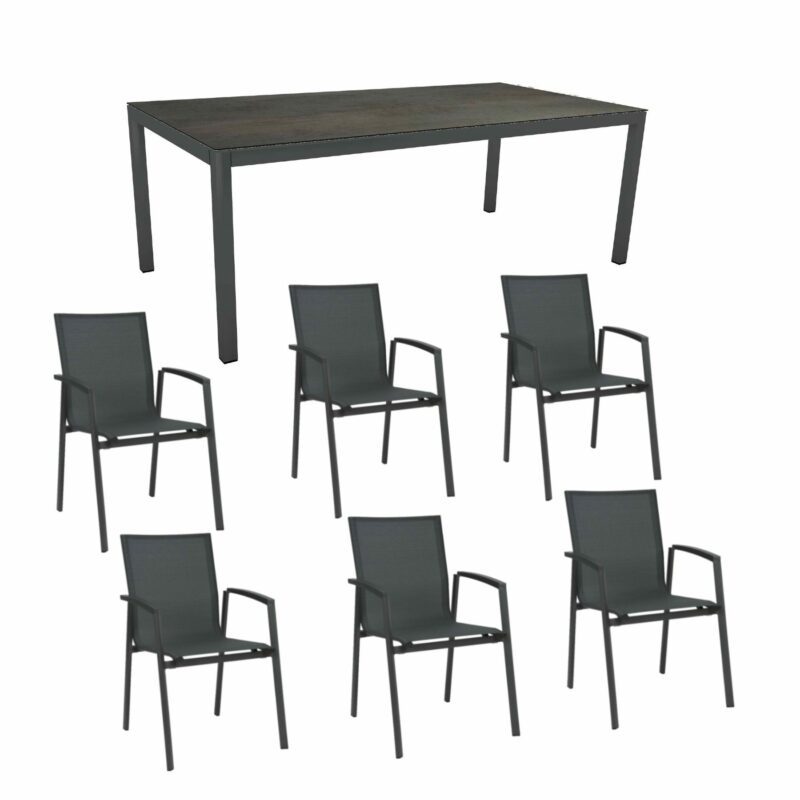 Stern Gartenmöbel-Set "New Top", Gestelle Aluminium anthrazit, Tischplatte Nitro, Sitz- und Rückenfläche Textilgewebe karbon