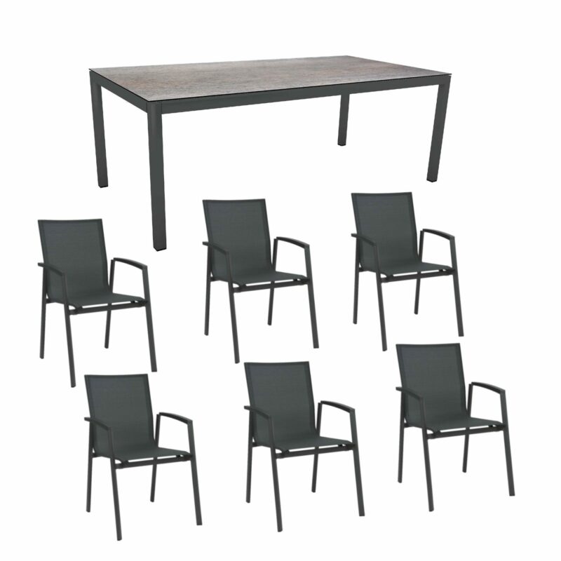 Stern Gartenmöbel-Set "New Top", Gestelle Aluminium anthrazit, Tischplatte Smoky, Sitz- und Rückenfläche Textilgewebe karbon