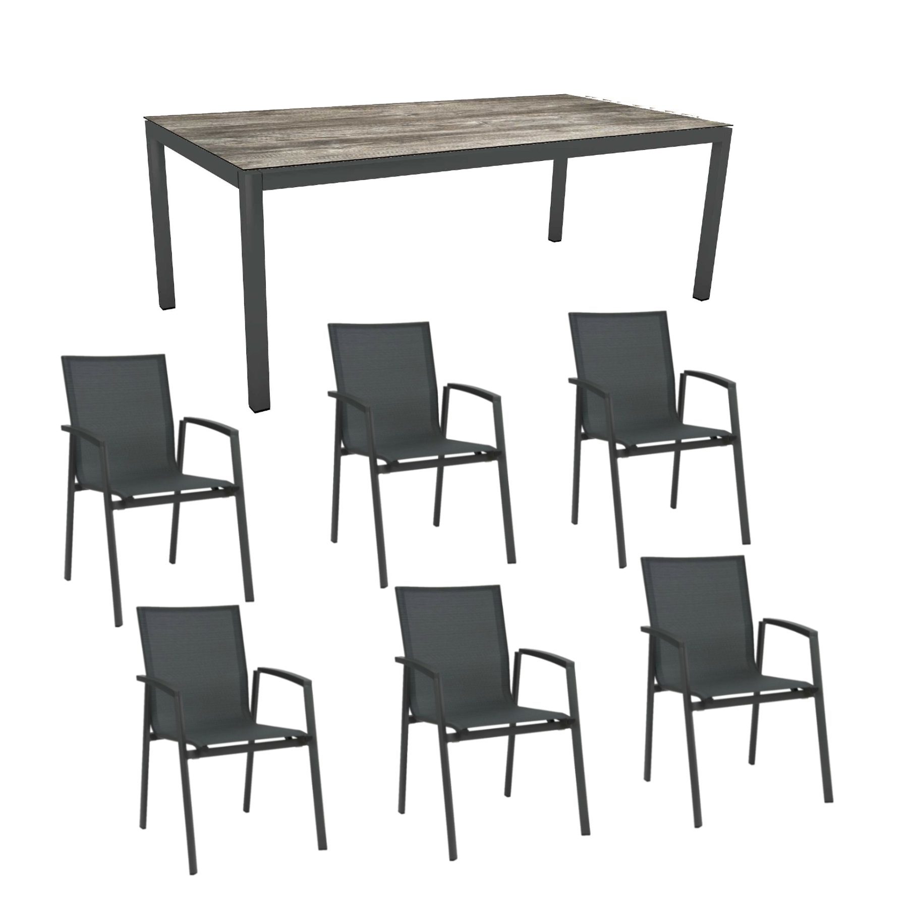 Stern Gartenmöbel-Set "New Top", Gestelle Aluminium anthrazit, Tischplatte Tundra Grau, Sitz- und Rückenfläche Textilgewebe karbon