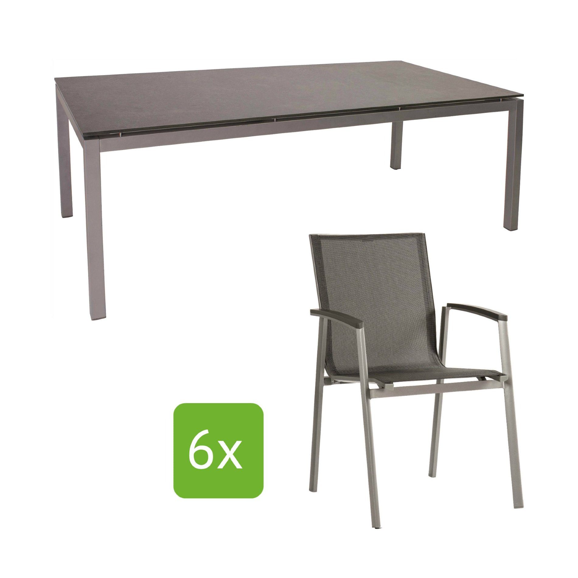 Stern Gartenmöbel-Set "New Top", Gestelle Aluminium graphit, Tischplatte Metallic grau, Sitz- und Rückenfläche Textilgewebe silbergrau