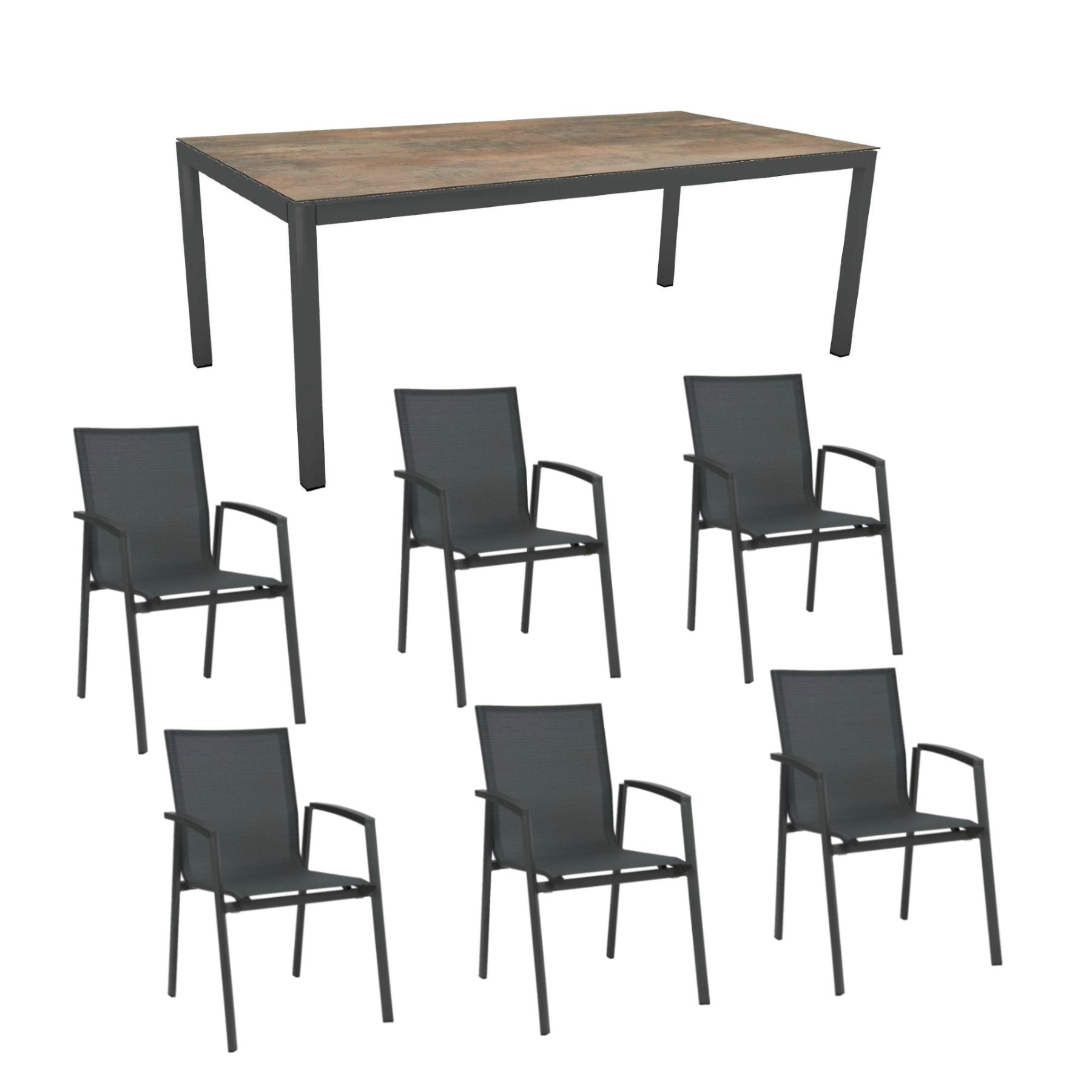 Stern Gartenmöbel-Set "New Top", Gestelle Aluminium anthrazit, Tischplatte Ferro, Sitz- und Rückenfläche Textilgewebe karbon
