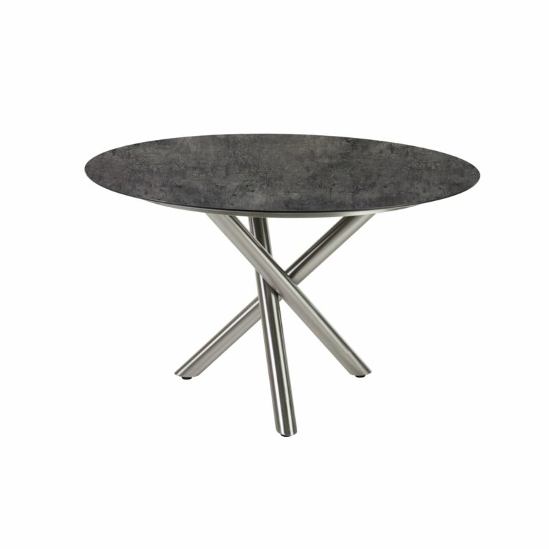Diamond Garden Tisch "San Marino" rund, Gestell Edelstahl, Platte DiGa Compact HPL Beton dunkel, Ø 120 cm