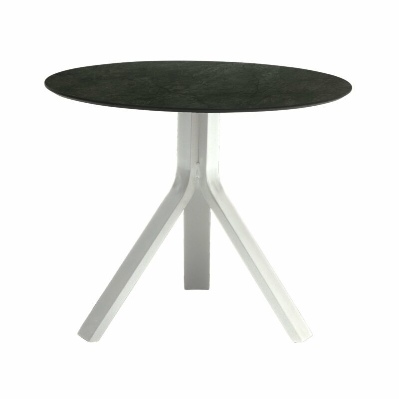 Stern "Freddie" Beistelltisch, Gestell Aluminium weiß, Tischplatte HPL dark marble, Ø 65 cm, Höhe 53 cm