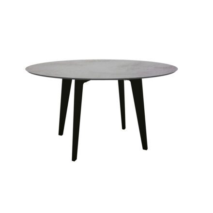Stern Gartentisch rund 134 cm, Aluminium schwarz matt, Tischplatte HPL Zement hell