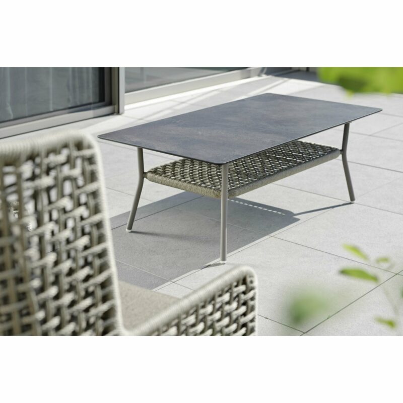 Loungetisch "Greta" von Stern , Gestell Aluminium champagner, Tischplatte HPL Silverstar 2.0 Vintage braun