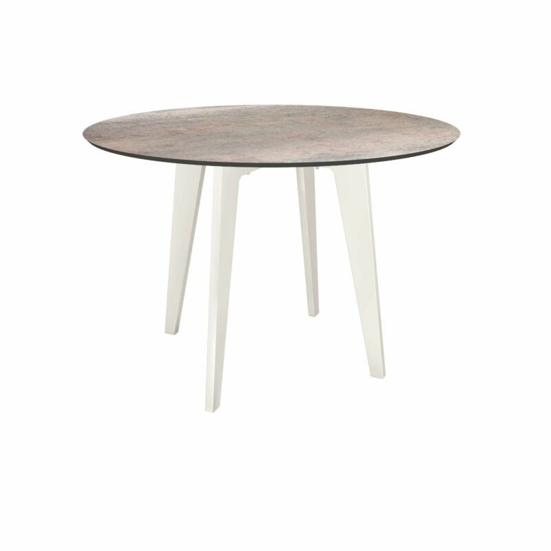 Stern Gartentisch rund 110cm oder 134cm, Aluminium weiß, Tischplatte HPL smoky