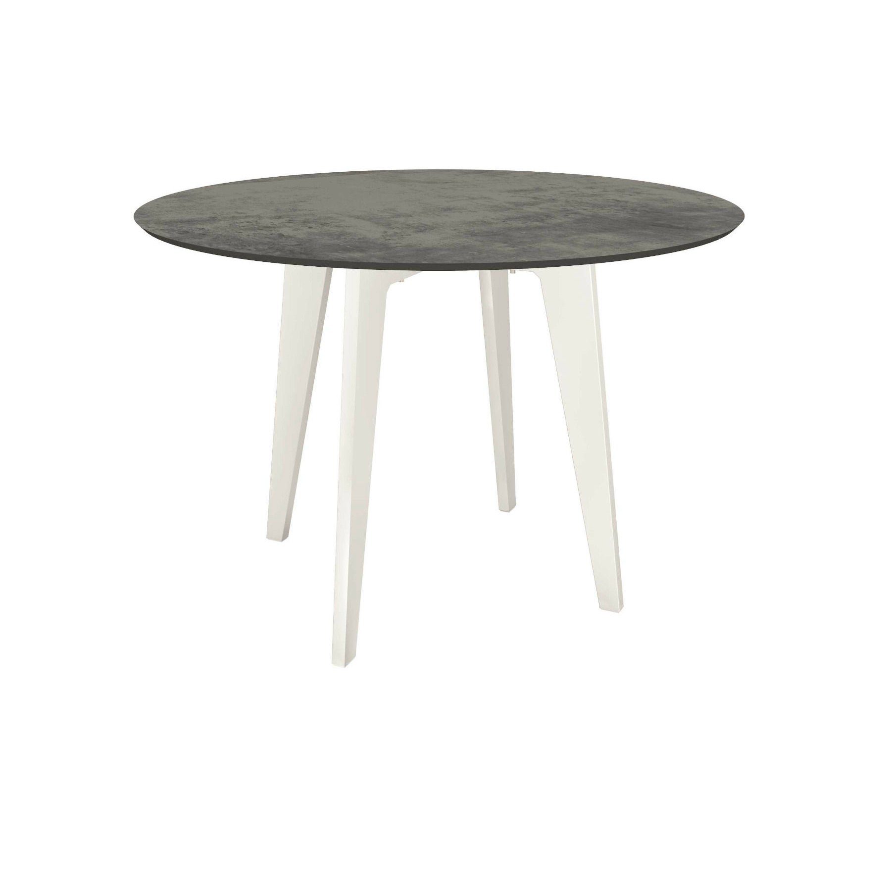 Stern Gartentisch rund 110cm oder 134cm, Aluminium weiß, Tischplatte HPL zement
