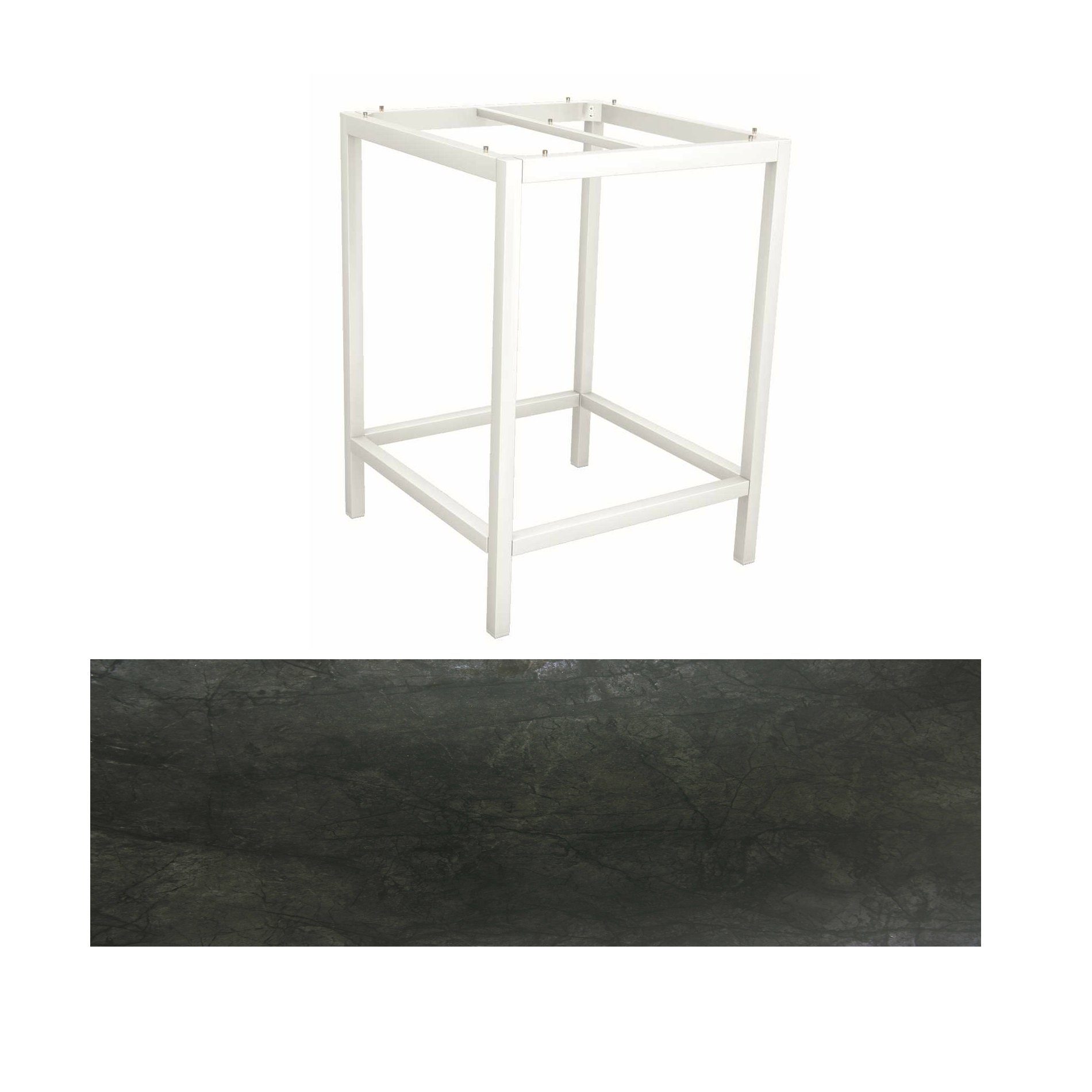 Stern Bartisch, Gestell Aluminium weiß, Tischplatte HPL Dark Marble
